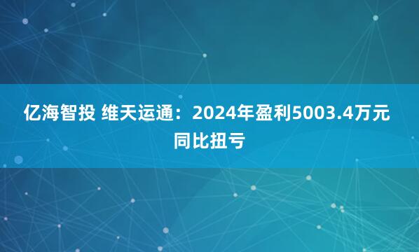 亿海智投 维天运通：2024年盈利5003.4万元 同比扭亏
